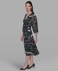 Karl Lagerfeld Paris Women's Surplice Chiffon Shirtdress
