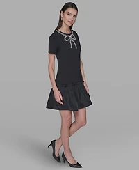 Karl Lagerfeld Paris Women's Embellished Flounce-Hem A-line Dress
