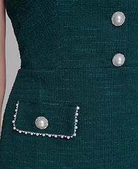 Karl Lagerfeld Paris Women's Embellished Knit Tweed A-line Dress
