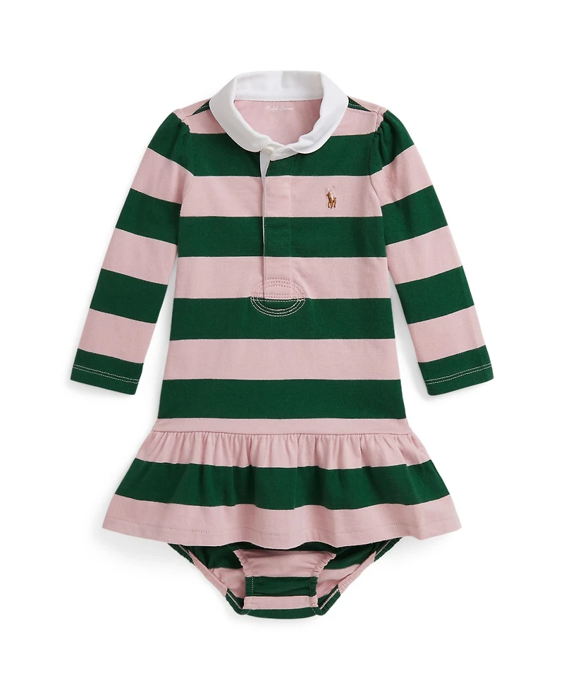 Polo Ralph Lauren Baby Girls Rugby Shirred Flounced Skirt Jersey Dress