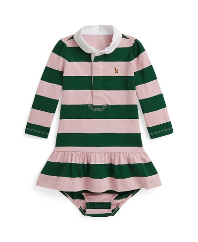 Polo Ralph Lauren Baby Girls Rugby Shirred Flounced Skirt Jersey Dress