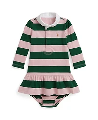 Polo Ralph Lauren Baby Girls Rugby Shirred Flounced Skirt Jersey Dress