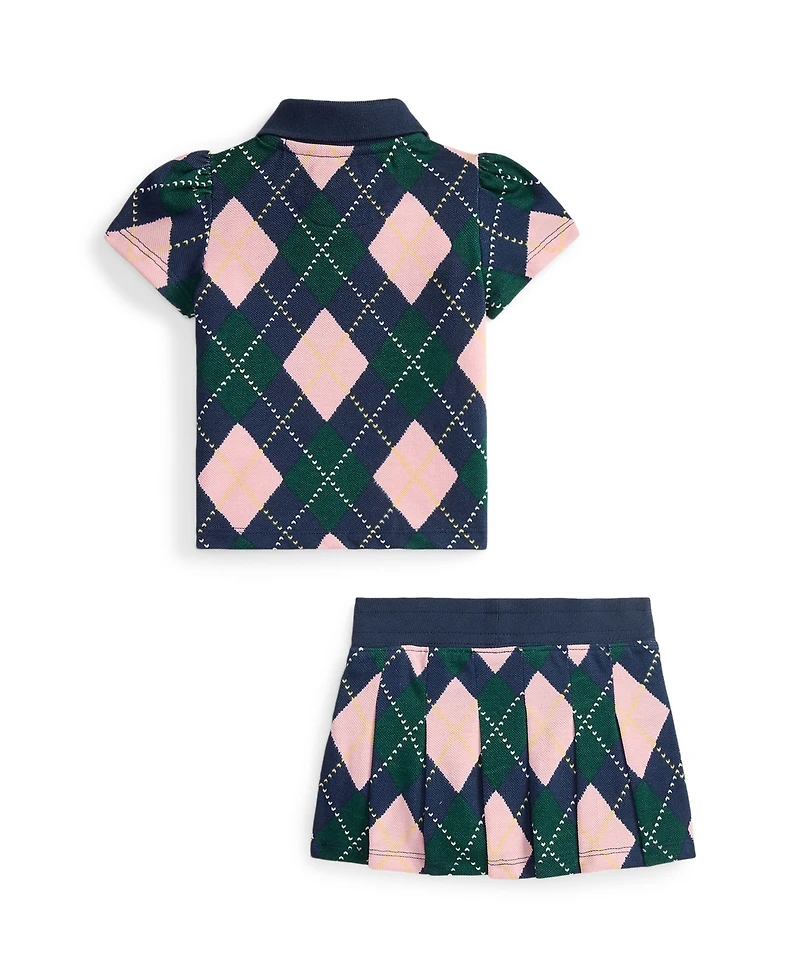 Polo Ralph Lauren Baby Girls 2-Piece Printed Short Sleeve Shirt and Pleated Skirt Set