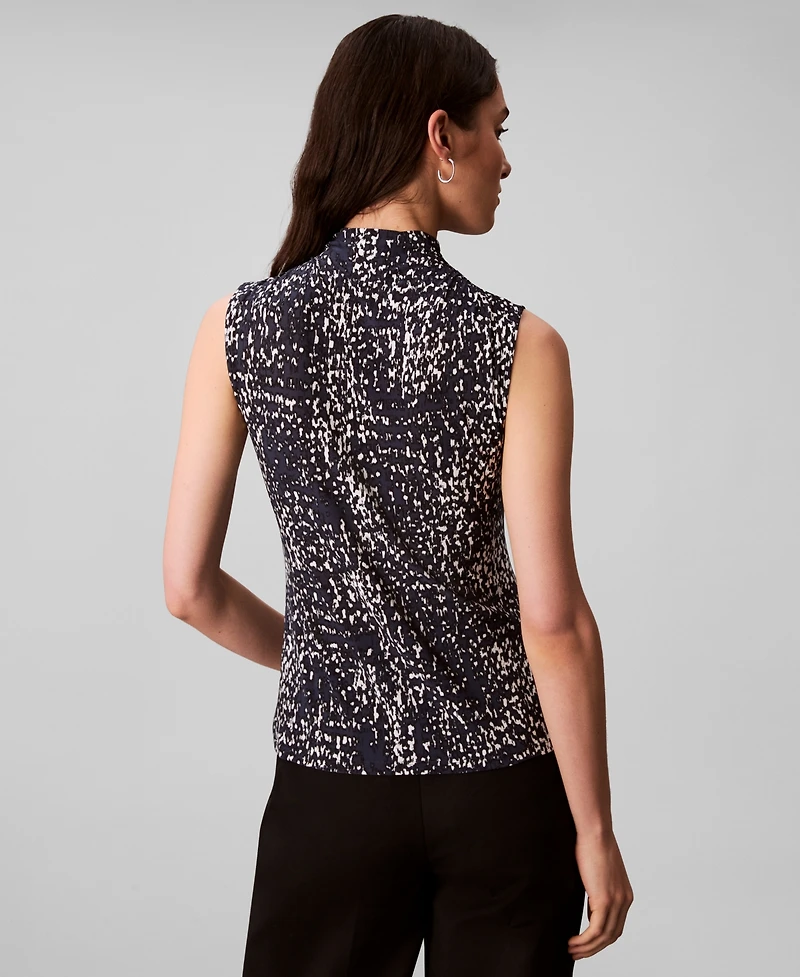 Calvin Klein Women's Sleeveless Printed Mock-Neck Top