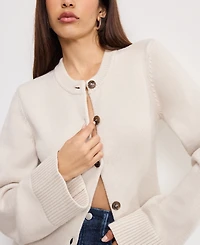 Good American Women's Button Front Knit Cardigan Sweater