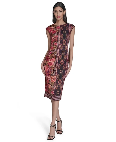 Vince Camuto Women's Printed Scuba Extended Sleeve Bodycon Dress