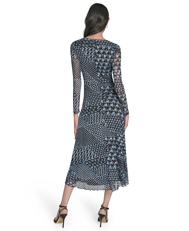 Eliza J Women's Long-Sleeve Printed-Mesh Midi Dress