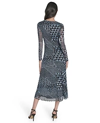 Eliza J Women's Long-Sleeve Printed-Mesh Midi Dress