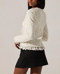 Astr the Label Women's Lacey Scoop Neck Cardigan