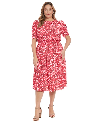 London Times Plus Printed Caterpillar Sleeve Dress