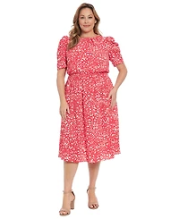 London Times Plus Printed Caterpillar Sleeve Dress