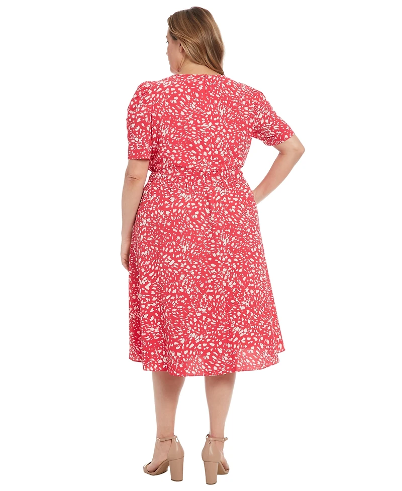 London Times Plus Printed Caterpillar Sleeve Dress