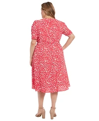 London Times Plus Printed Caterpillar Sleeve Dress