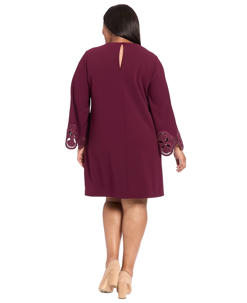 London Times Plus Size Lasercut Long Sleeve Swing Dress