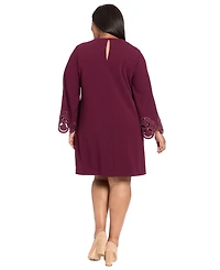 London Times Plus Size Lasercut Long Sleeve Swing Dress