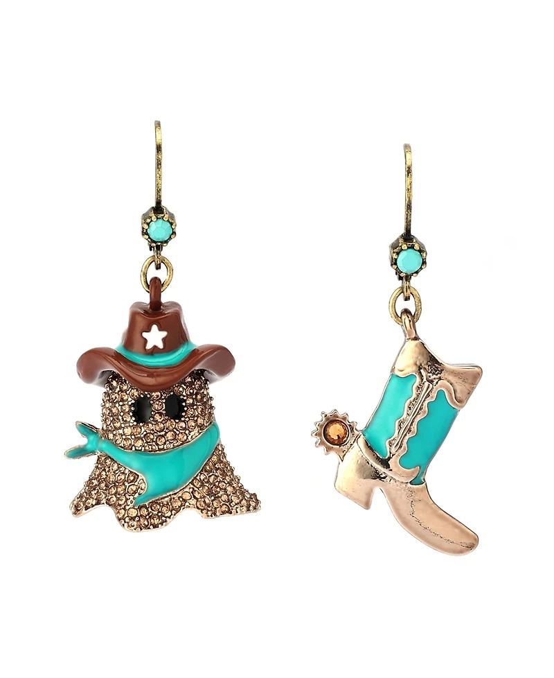 Betsey Johnson Faux Stone Cowboy Ghost Boot Mismatch Drop Earrings