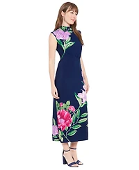 London Times Petite Placement-Print Jersey Sheath Dress