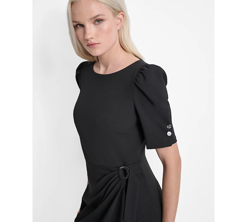 Dkny Women's Short Sleeve Jewel Neck Scuba Crepe Dress