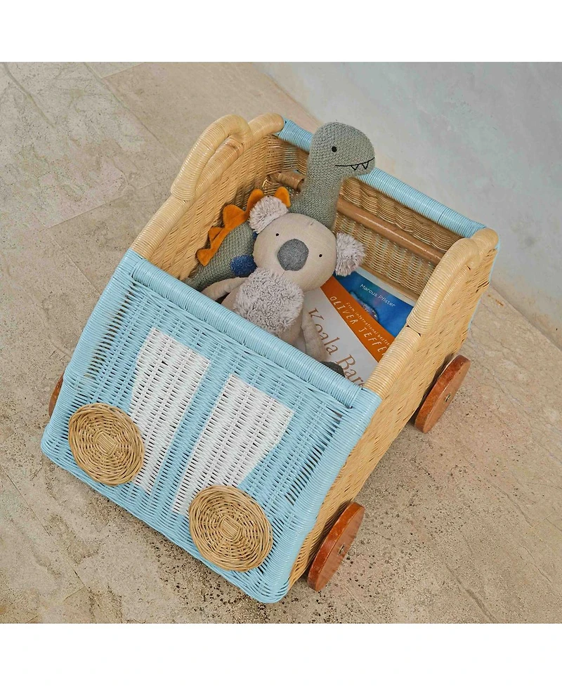 Archie Handcrafted Rattan Storage Wagon with wooden wheels