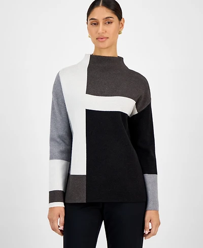 T Tahari Women's Colorblocked Funnel-Neck Sweater