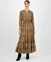 T Tahari Women's Animal-Print Split-Neck Maxi Dress