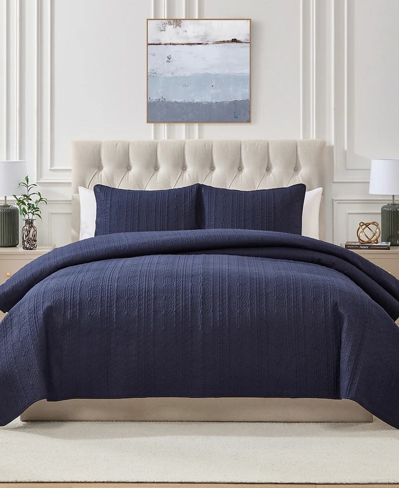 Seventh Studio Cable-Knit Pinsonic Microfiber 2-Pc. Quilt Set, Twin