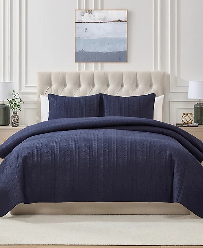 Seventh Studio Cable-Knit Pinsonic Microfiber 2-Pc. Quilt Set, Twin