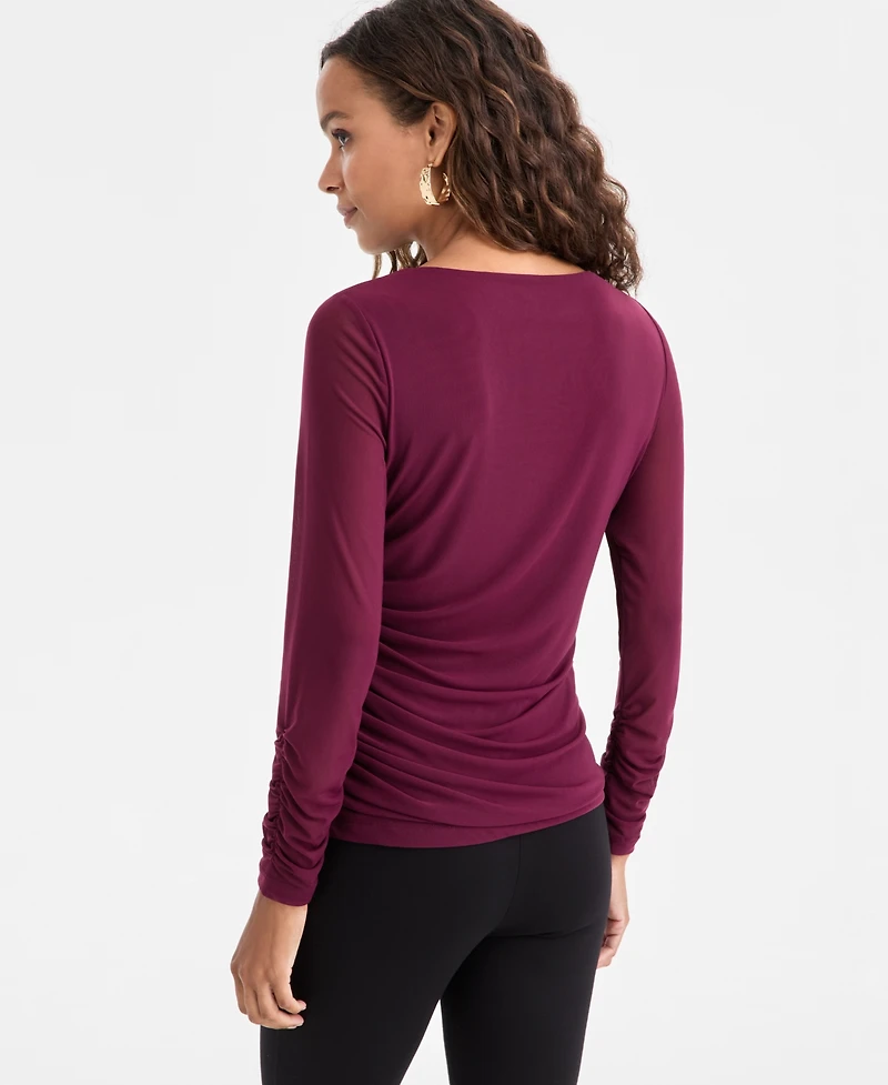 I.n.c. International Concepts Petite Ruched Long-Sleeve Top, Macy's Exclusive