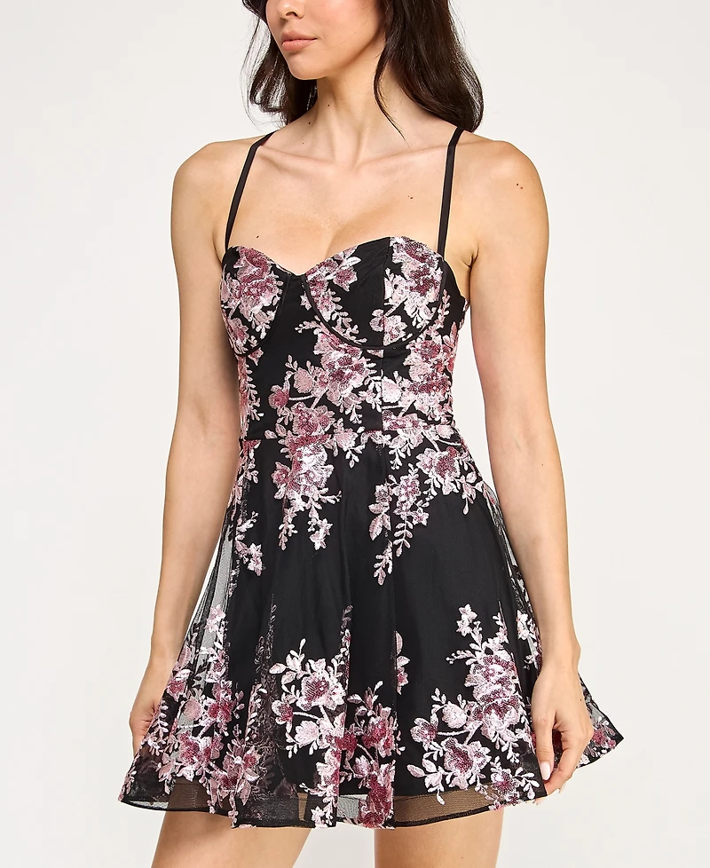 Violet Weekend Juniors' Floral Embroidered Fit and Flare Dress