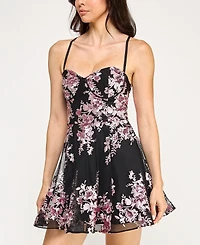 Violet Weekend Juniors' Floral Embroidered Fit and Flare Dress
