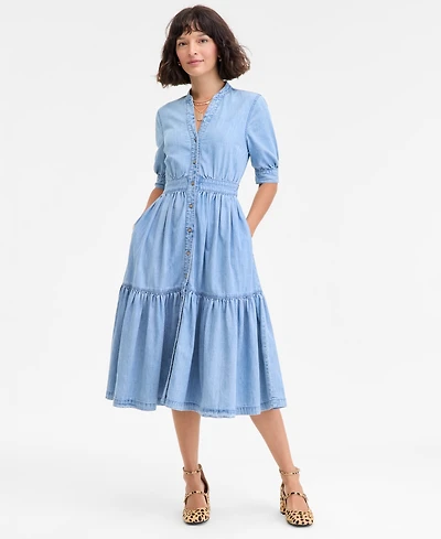 On 34th Women's Denim Puff-Sleeve Midi Dress, Macy's Exclusive