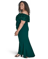 Eliza J Plus Rosette-Trim Off-The-Shoulder Evening Gown