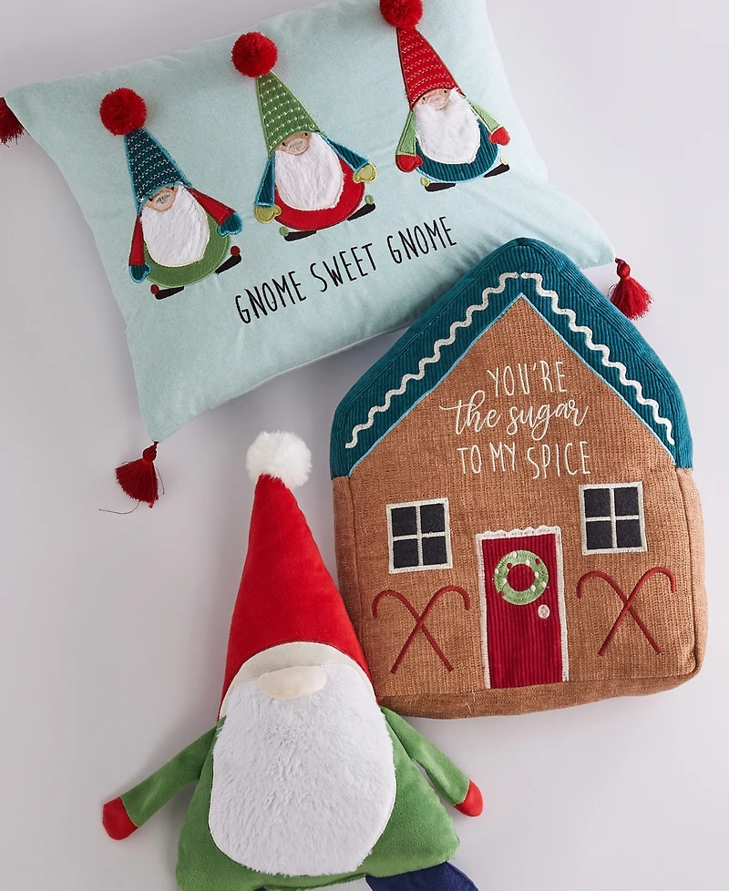 Levtex Gnome for the Holidays Gingerbread House Decorative Pillow, 11" x 15"