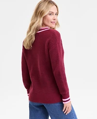 On 34th Women's Varsity Tipped V-Neck Sweater, Macy's Exclusive