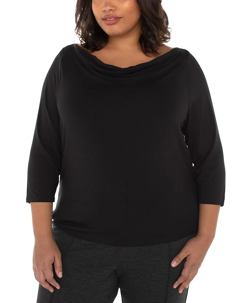 Liverpool Los Angeles Plus 3/4-Sleeve Draped Knit Top