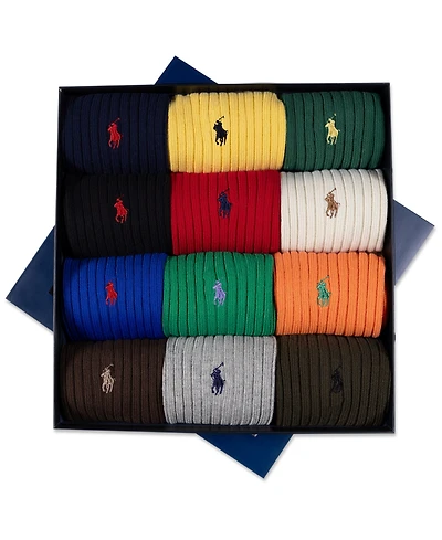 Polo Ralph Lauren Men's 12-Pack Rib Crew Socks Gift Box