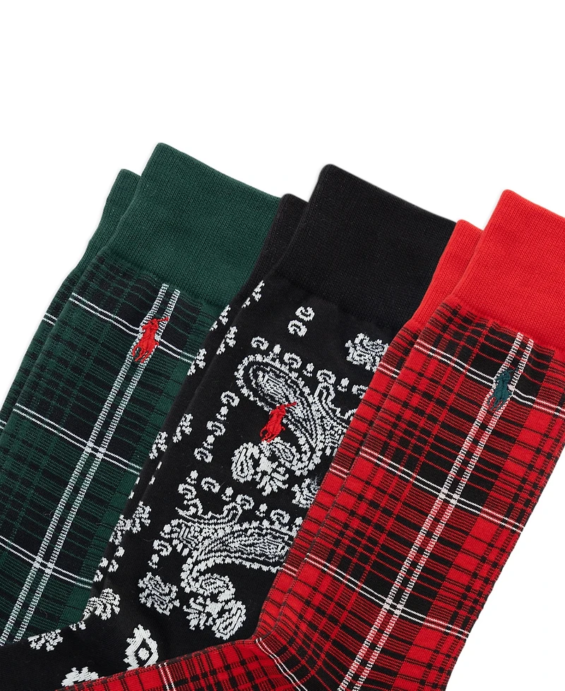 Polo Ralph Lauren Men's 3-Pack Chopped Bandana And Plaid Socks Gift Box