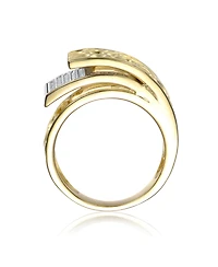 14k Gold Plated with Clear Cubic Zirconia Hammered Coiled Wrap Ring