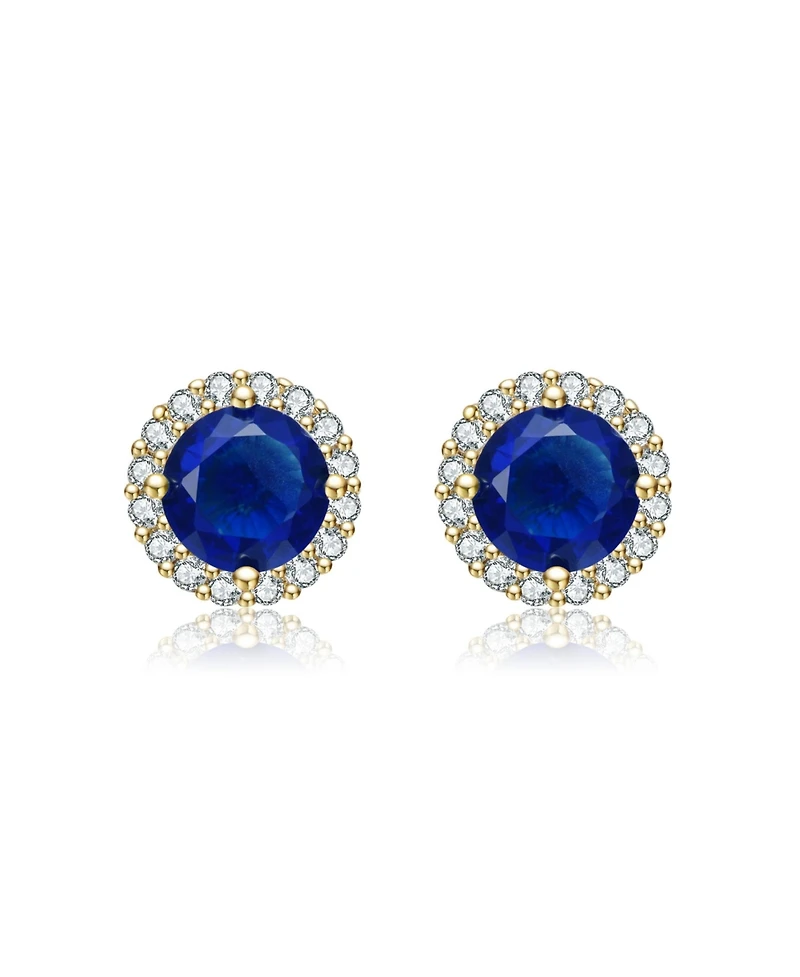 Elegant Round Stud Earrings with Colored Cubic Zirconia