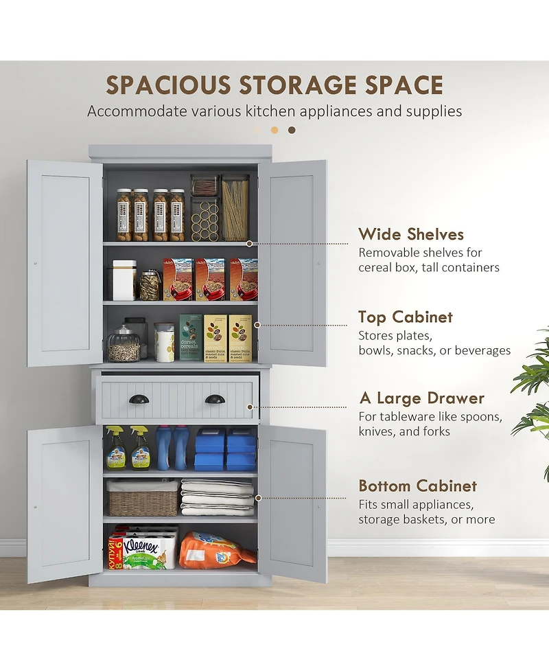 Homcom 72" Kitchen Pantry Storage Cabinet with Drawer, Adjustable Shelves