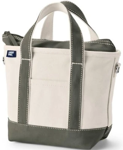 Lands End Small 3 Pocket Zip Top Canvas Tote Bag