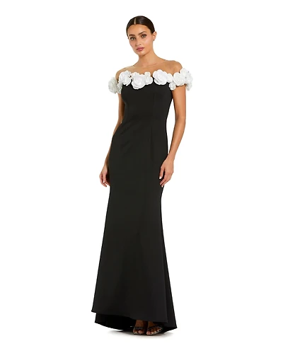 Mac Duggal Women's Crepe Mermaid Gown With 3D Flowers