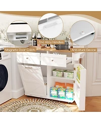 Costway Rolling Kitchen Island Kitchen Island Cart with Drop Leaf Trash Can Cabinet