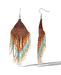 Jessica Simpson Beaded Fringe Earrings in Turquoise and Brown Ombre