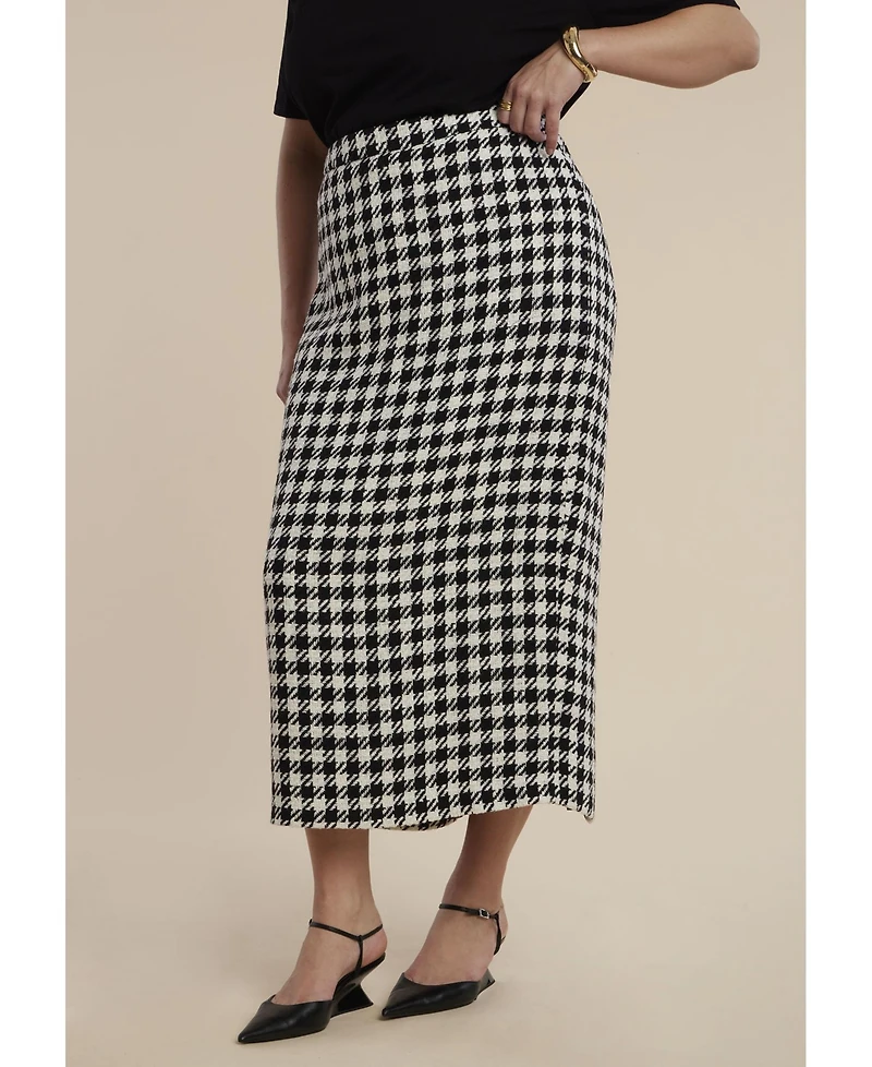 Eloquii Women's Houndstooth Column Maxi Skirt