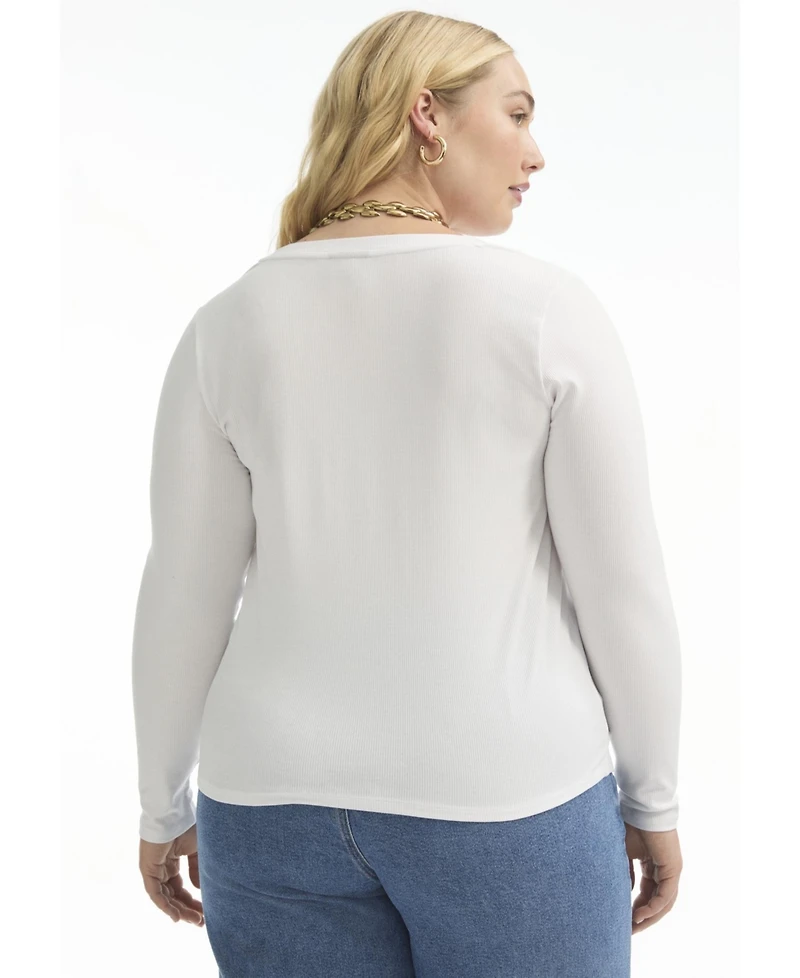 June + Vie Women's Plus Ribbed Scoopneck Top