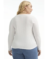 June + Vie Women's Plus Ribbed Scoopneck Top