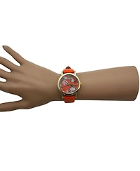 Olivia Pratt Orange Solid Colors with Flowers Details Women Watch