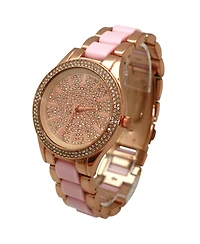 Olivia Pratt Pink Rose Gold Rhinestones Dial Women Watch