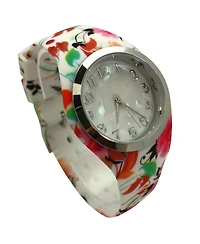Olivia Pratt Colorful Floral Printed Silicone Band Women Watch